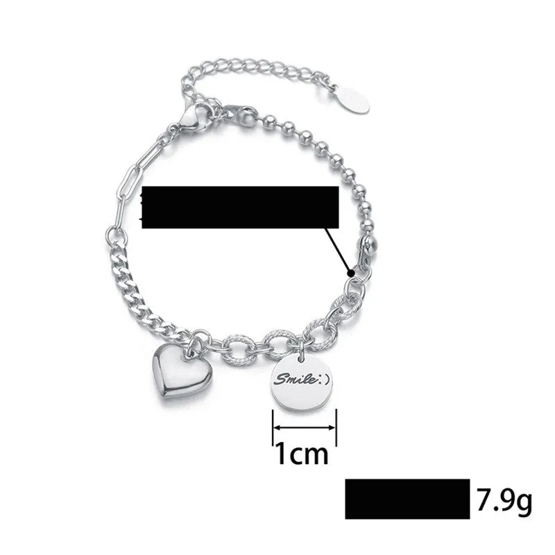 Stitching Titanium Steel Non-fading Peach Heart Bracelet For Lovers Of Foreign Trade