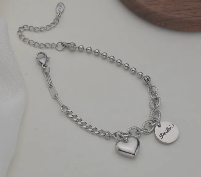 Stitching Titanium Steel Non-fading Peach Heart Bracelet For Lovers Of Foreign Trade