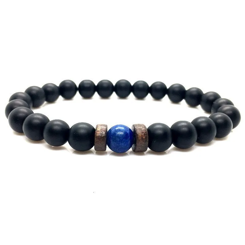 Stone Beaded 8mm Black Volcanic Stone Glitter Lapis Lazuli Men's Buddha Bead Bracelet