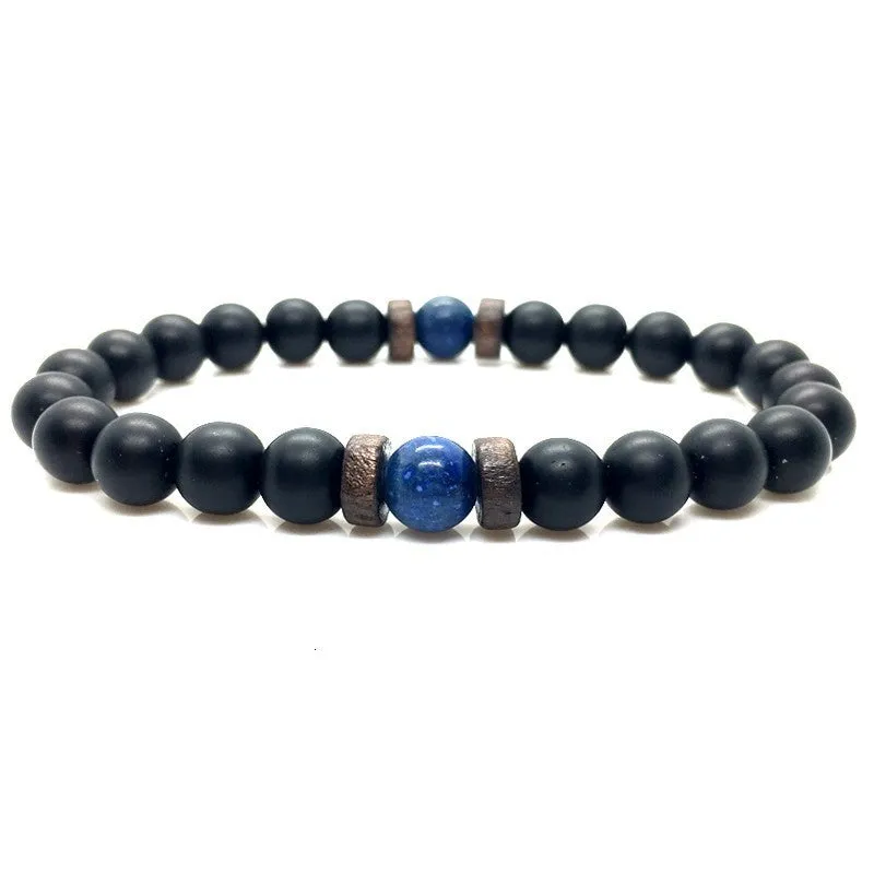 Stone Beaded 8mm Black Volcanic Stone Glitter Lapis Lazuli Men's Buddha Bead Bracelet