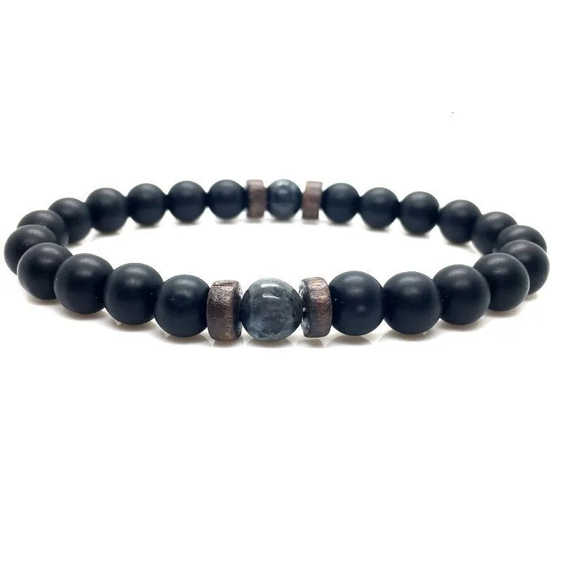 Stone Beaded 8mm Black Volcanic Stone Glitter Lapis Lazuli Men's Buddha Bead Bracelet