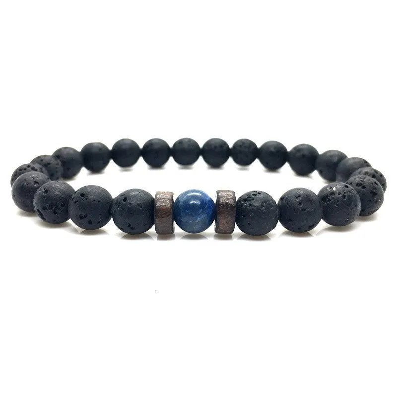 Stone Beaded 8mm Black Volcanic Stone Glitter Lapis Lazuli Men's Buddha Bead Bracelet