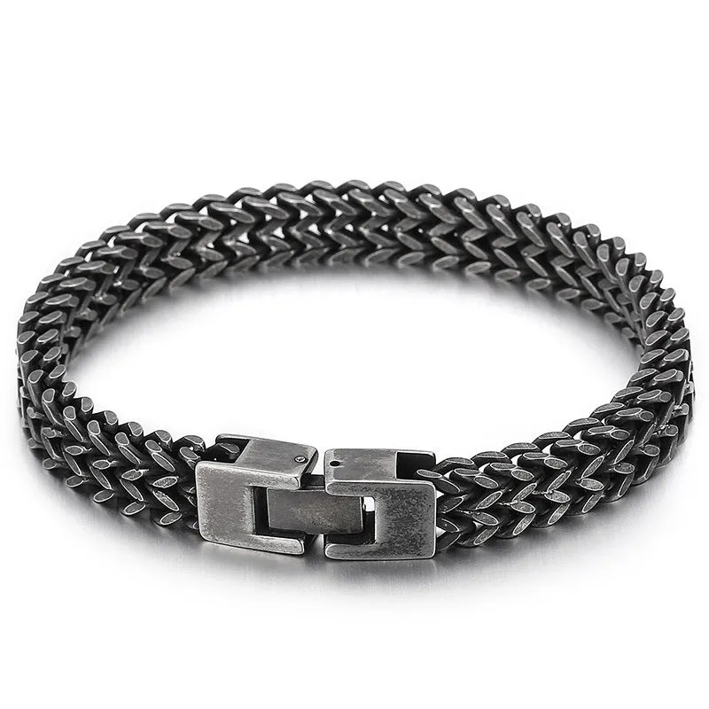 Stylish Double-Row Titanium Steel Men's Bracelet - Hip-Hop Inspired Jewelry for Everyday Wear