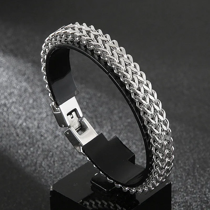 Stylish Double-Row Titanium Steel Men's Bracelet - Hip-Hop Inspired Jewelry for Everyday Wear