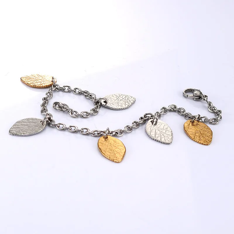 Stylish Gold Leaf Titanium Steel Bracelet for Women – Personalized Simple Jewelry from Planderful's Everyday Genie Collection