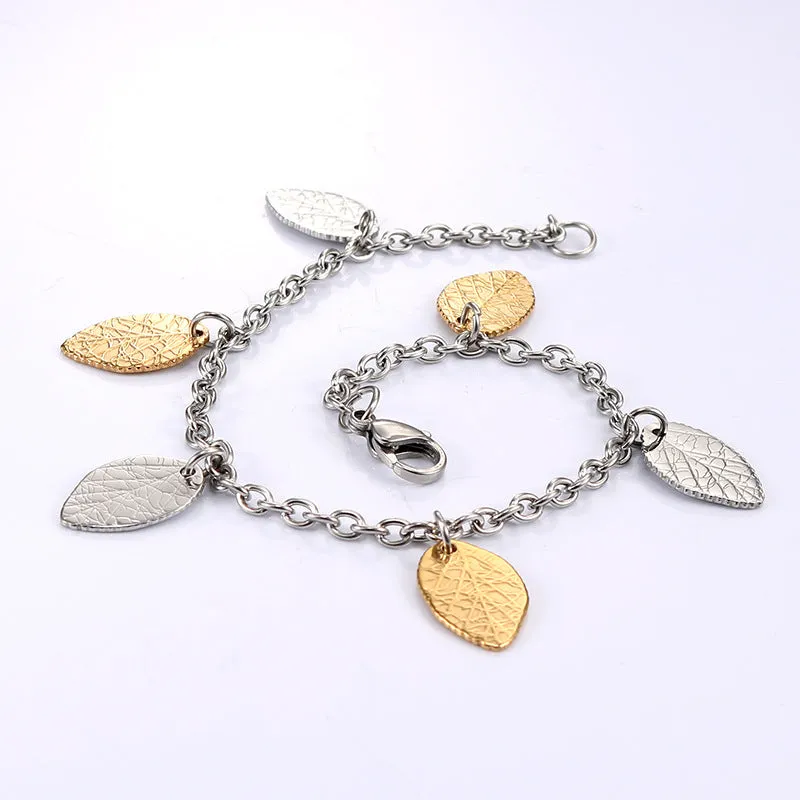 Stylish Gold Leaf Titanium Steel Bracelet for Women – Personalized Simple Jewelry from Planderful's Everyday Genie Collection