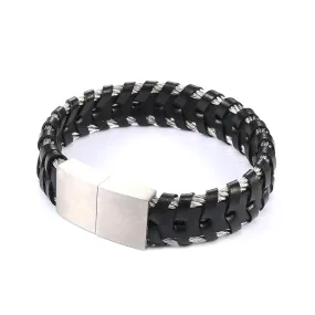 Stylish Titanium Steel and Leather Rope Bracelet for Men - Retro Personalized Jewelry