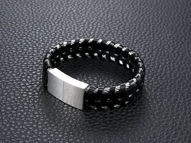 Stylish Titanium Steel and Leather Rope Bracelet for Men - Retro Personalized Jewelry