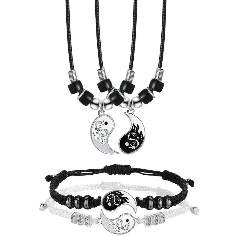 Tai Chi Eight Trigrams Friendship Necklace and Bracelet Set – Perfect Gift for Best Friends