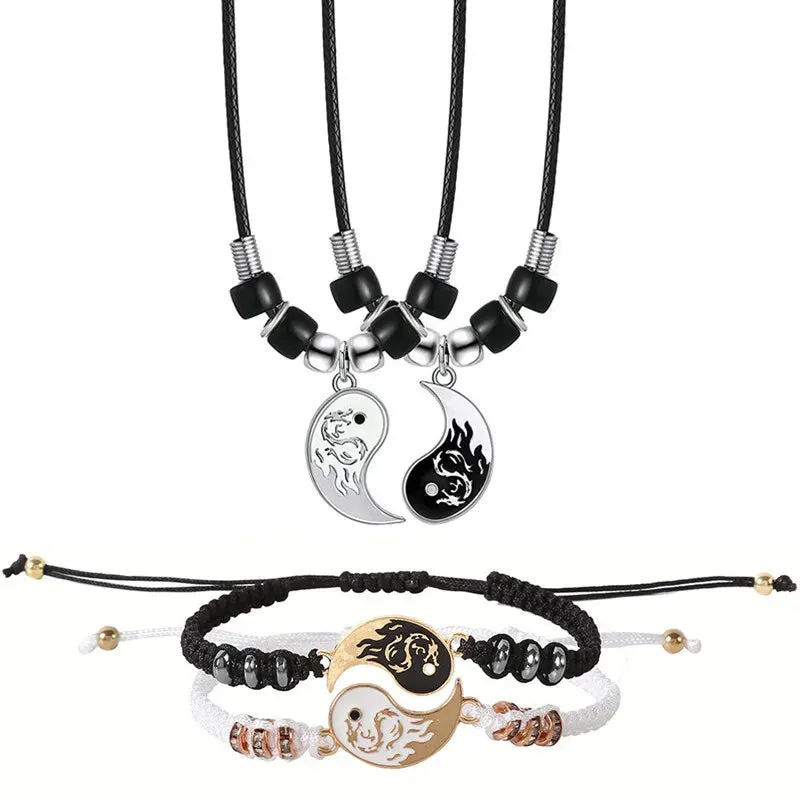 Tai Chi Eight Trigrams Friendship Necklace and Bracelet Set – Perfect Gift for Best Friends