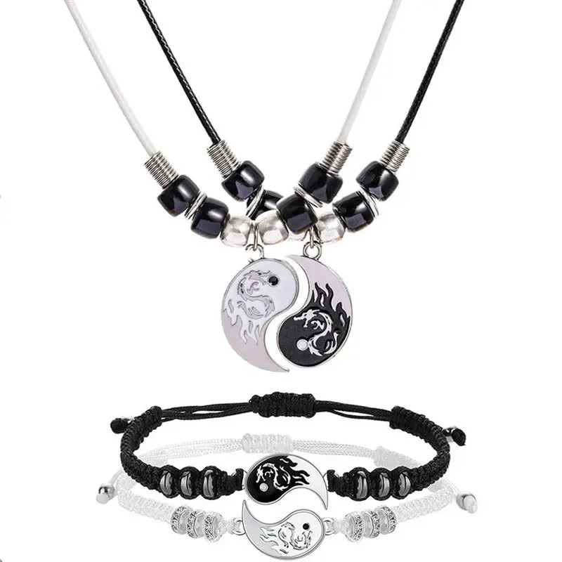 Tai Chi Eight Trigrams Friendship Necklace and Bracelet Set – Perfect Gift for Best Friends