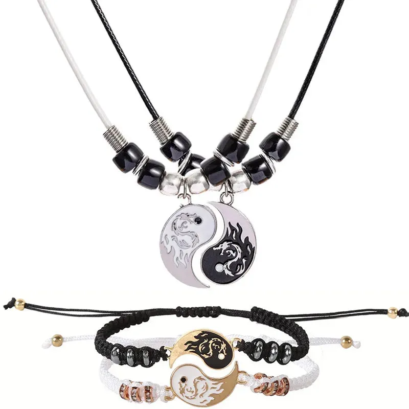 Tai Chi Eight Trigrams Friendship Necklace and Bracelet Set – Perfect Gift for Best Friends