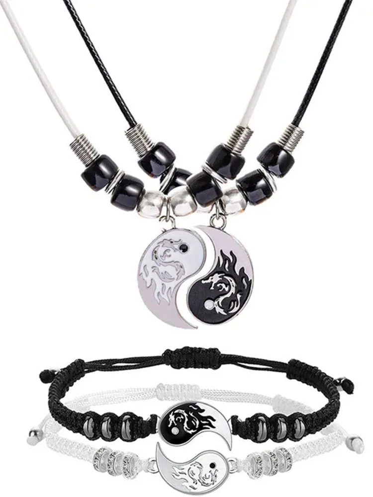 Tai Chi Eight Trigrams Friendship Necklace and Bracelet Set – Perfect Gift for Best Friends