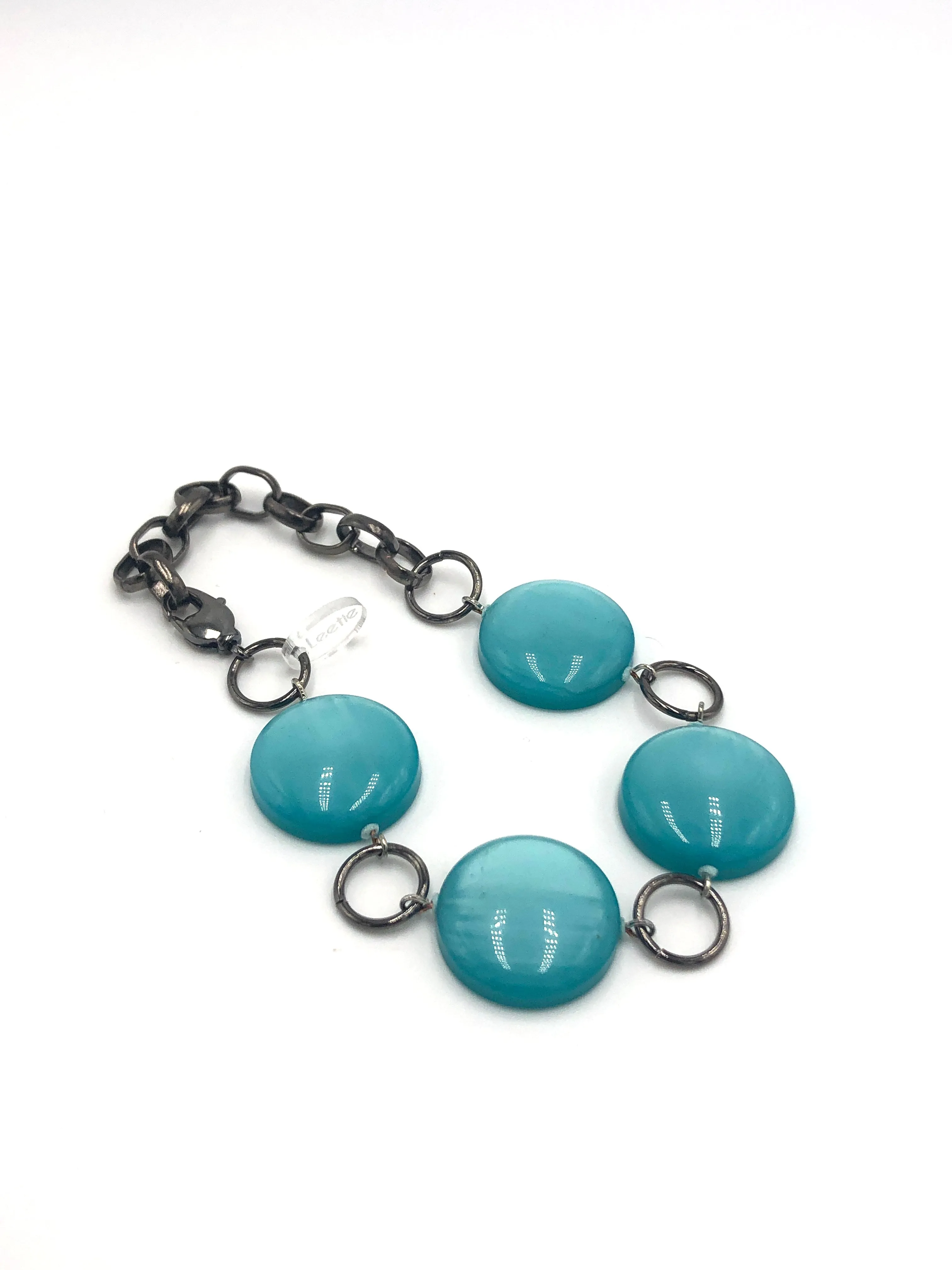 Teal Moonglow Candy Disc Stations Bracelet *