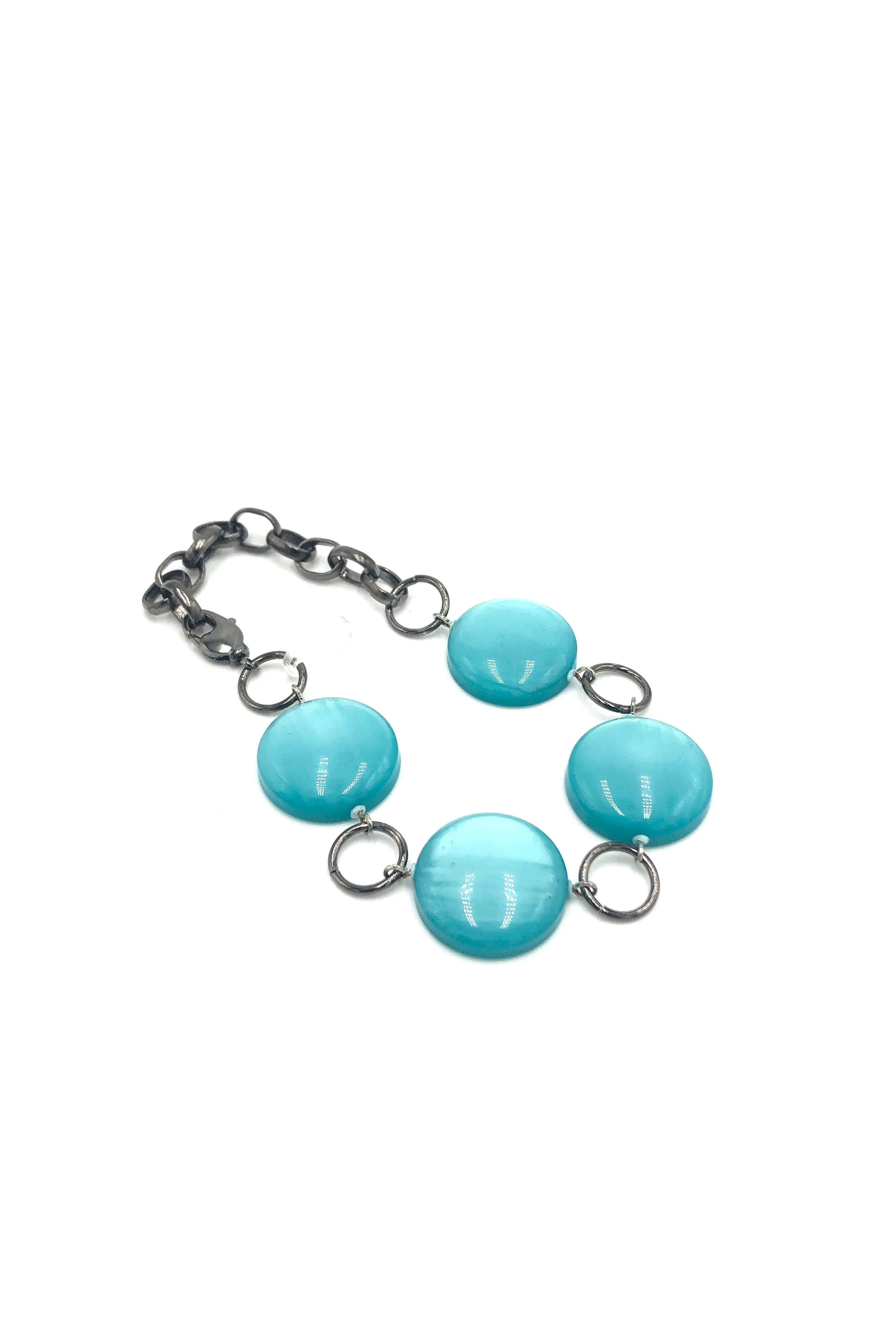 Teal Moonglow Candy Disc Stations Bracelet *