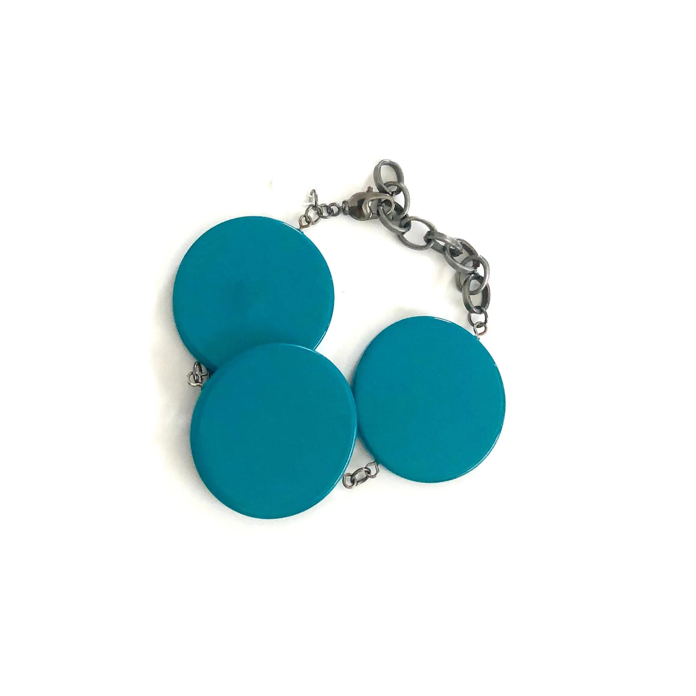 Teal Trio Geometric Disc Stations Bracelet