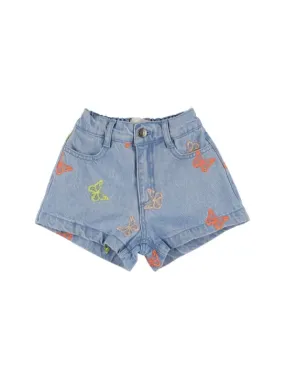 The New Society   Embroidered cotton chambray shorts 