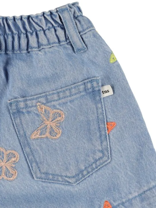 The New Society   Embroidered cotton chambray shorts 