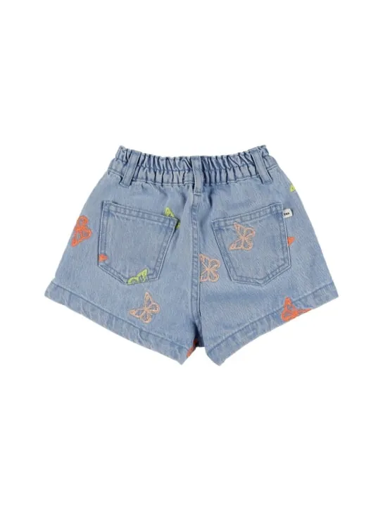 The New Society   Embroidered cotton chambray shorts 