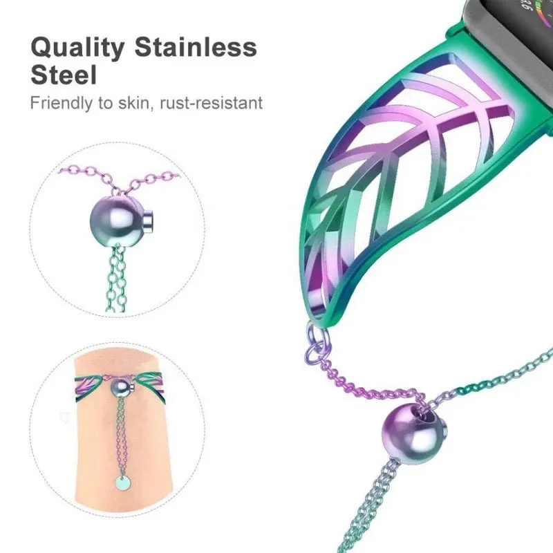 Tie Dye Stainless Steel Leaf Bracelet Band For Apple Watch