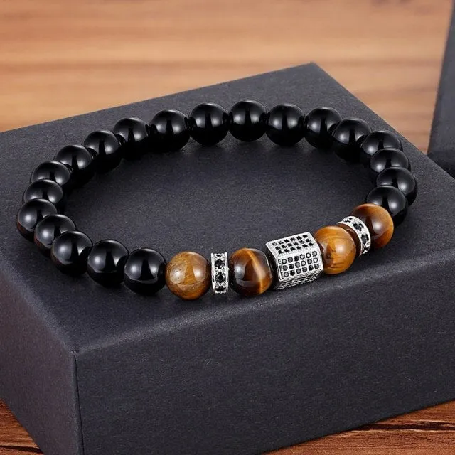 Tiger Eye with Cubic Zircon Bracelet