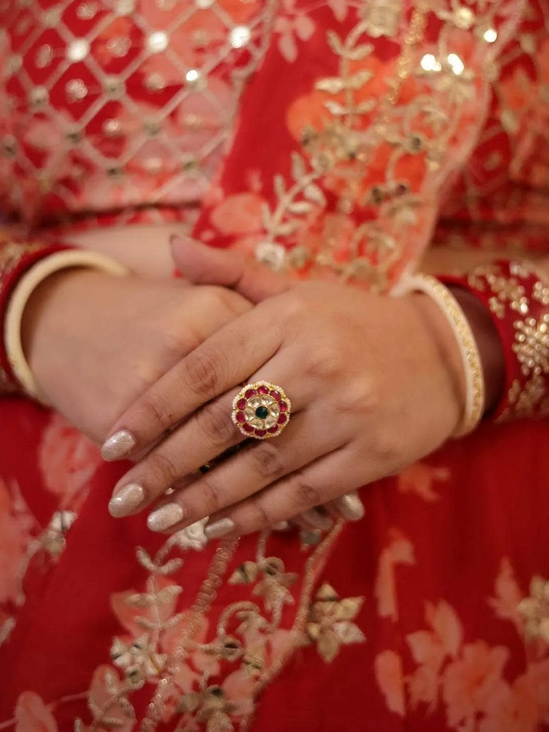 Tiny Patchi Kundan Ruby Emerald Ring