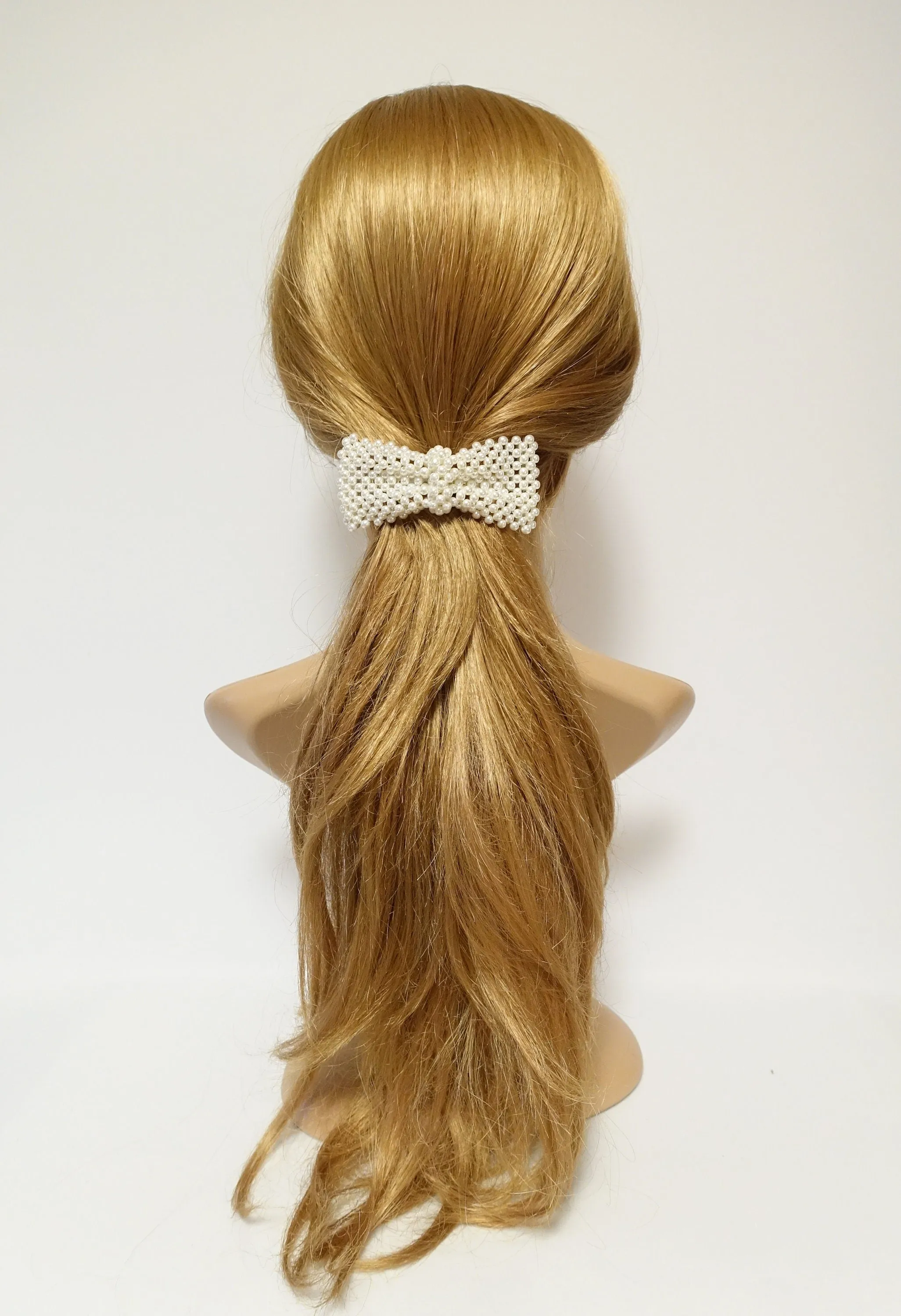 Tiny pearl ball beaded bow french hair barrette elegant women hair accessory