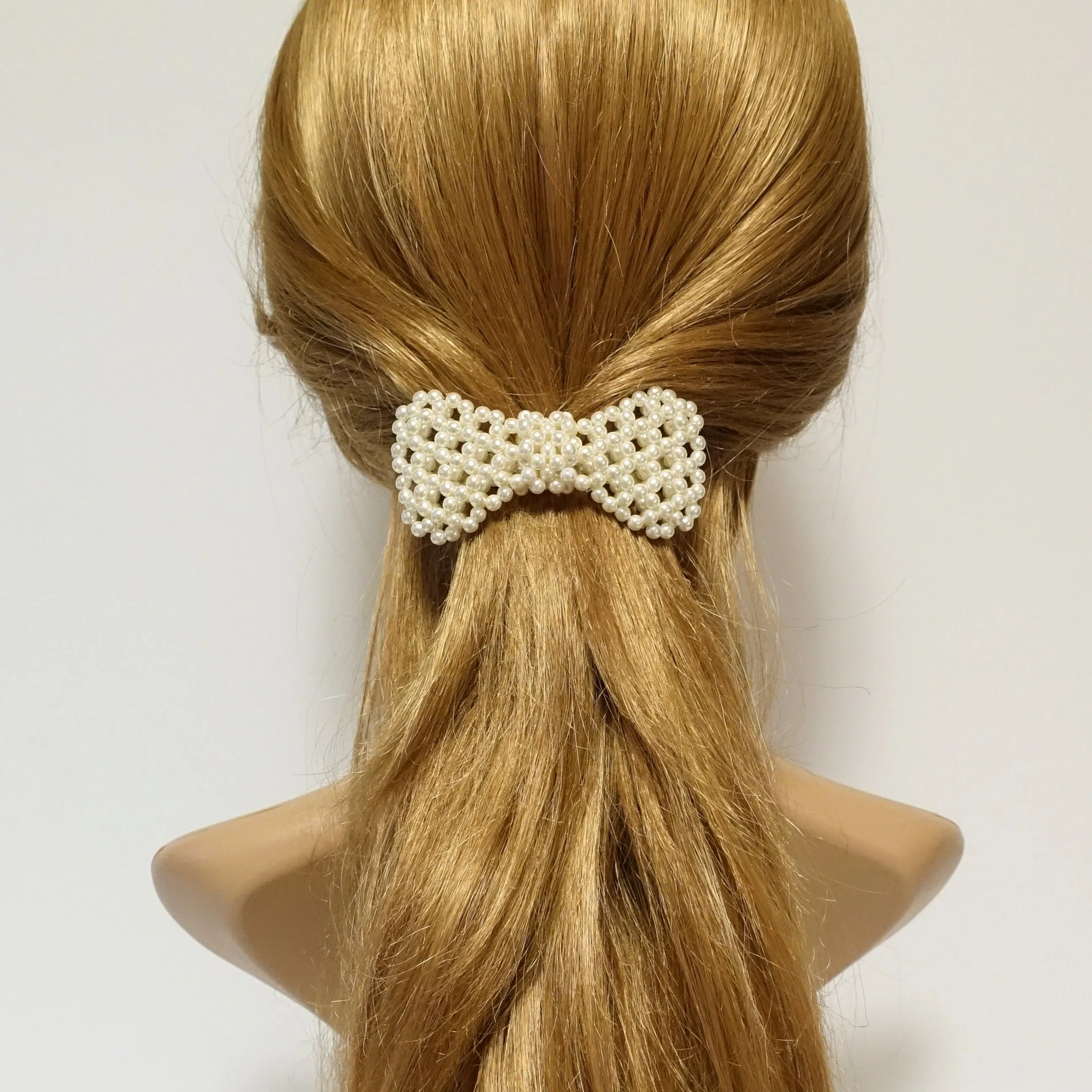 Tiny pearl ball beaded bow french hair barrette elegant women hair accessory