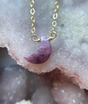 Tiny Ruby Moon Crystal Necklace