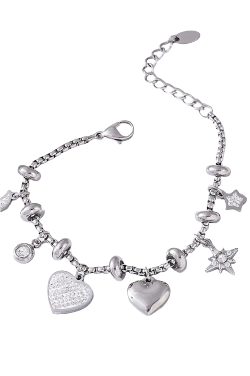 Titanium Steel Inland Zircon Heart Charm Bracelet