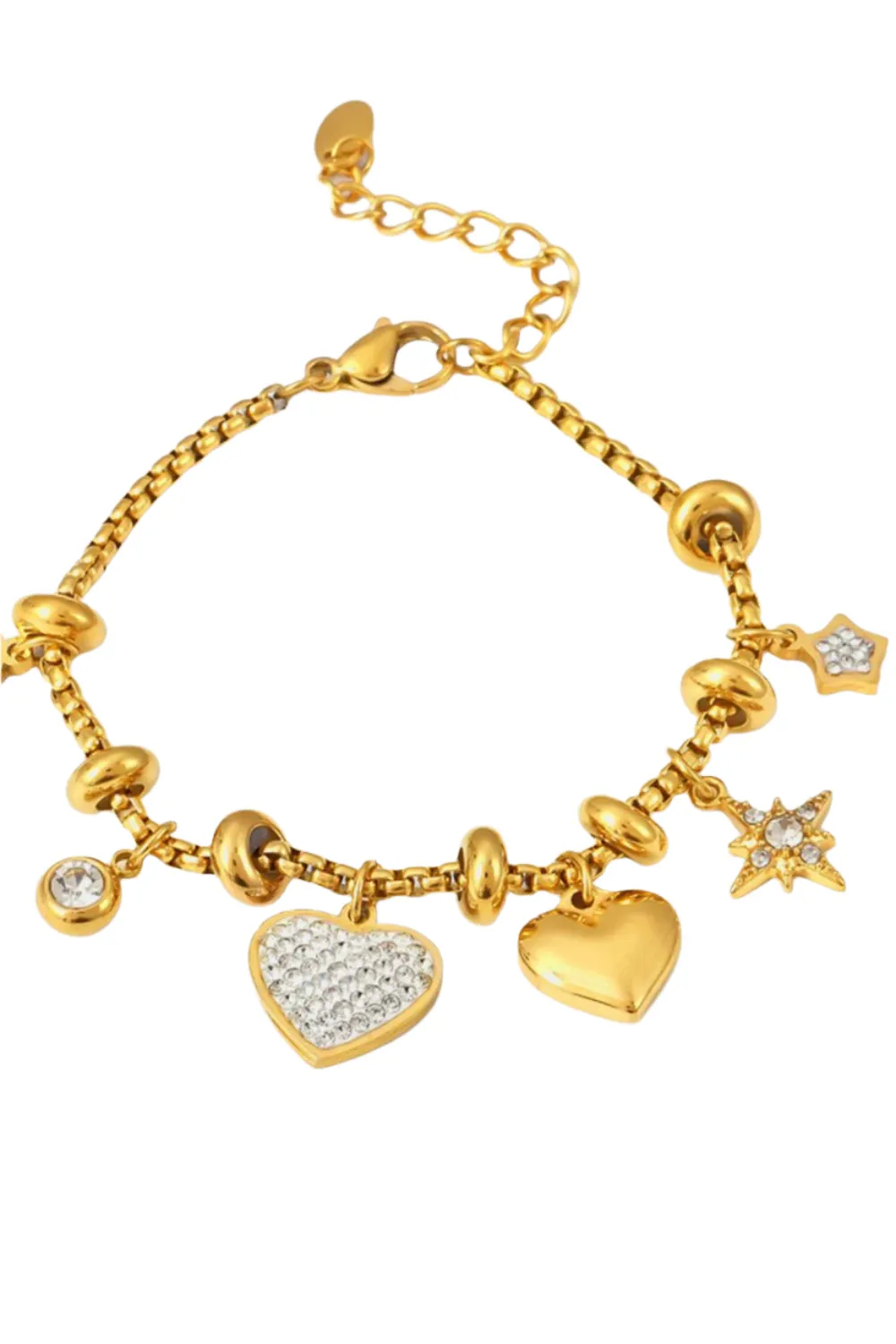 Titanium Steel Inland Zircon Heart Charm Bracelet