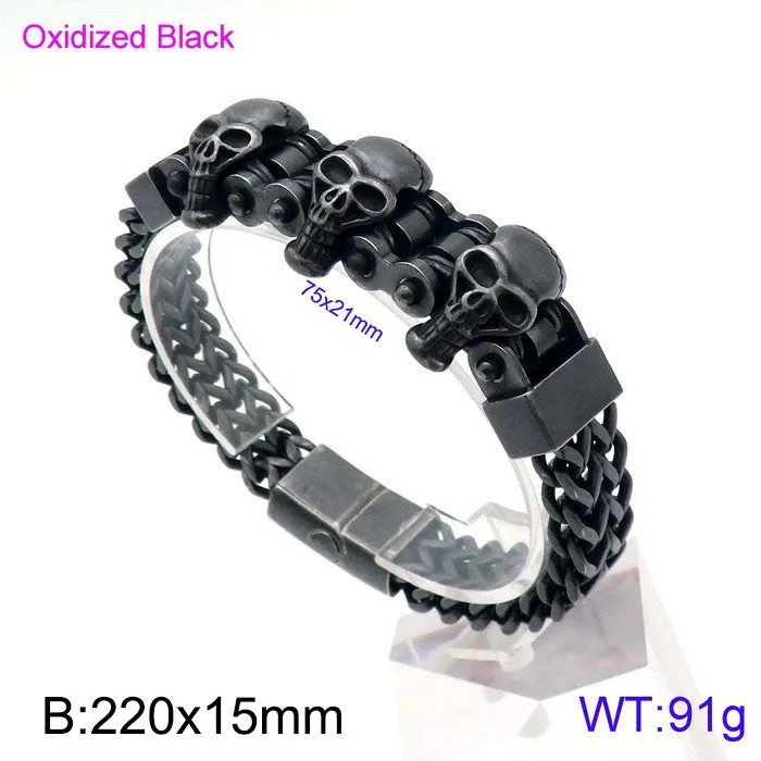 Titanium Steel Men's Bracelet with Skull, Wolf, and Lion Heads - Bold Fashion Statement