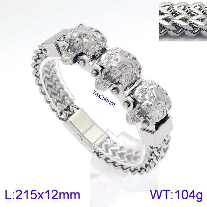 Titanium Steel Men's Bracelet with Skull, Wolf, and Lion Heads - Bold Fashion Statement