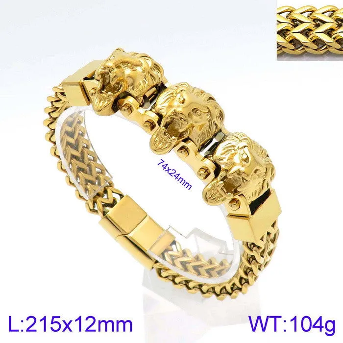 Titanium Steel Men's Bracelet with Skull, Wolf, and Lion Heads - Bold Fashion Statement