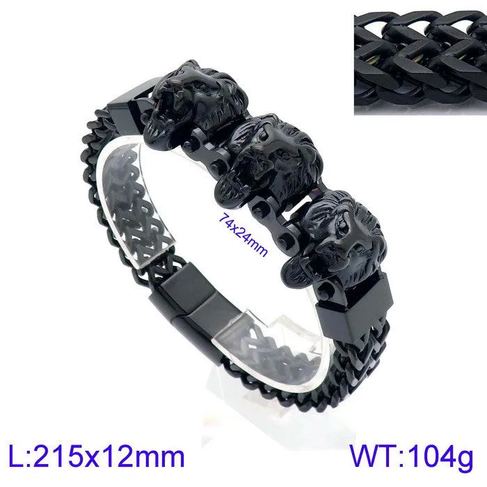 Titanium Steel Men's Bracelet with Skull, Wolf, and Lion Heads - Bold Fashion Statement