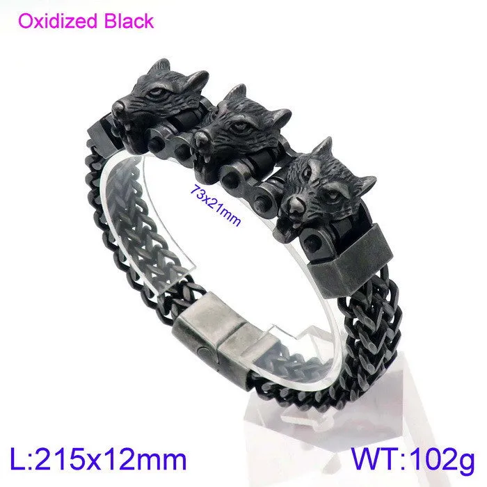 Titanium Steel Men's Bracelet with Skull, Wolf, and Lion Heads - Bold Fashion Statement