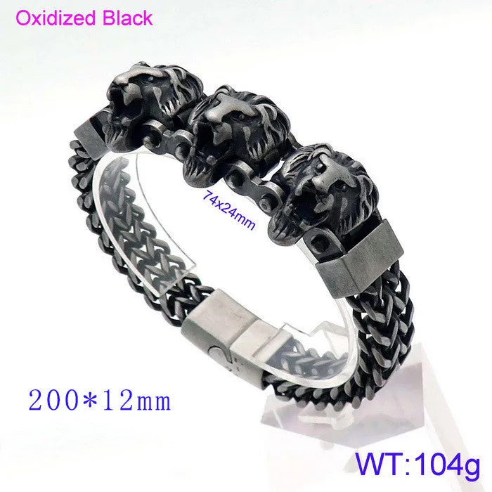 Titanium Steel Men's Bracelet with Skull, Wolf, and Lion Heads - Bold Fashion Statement