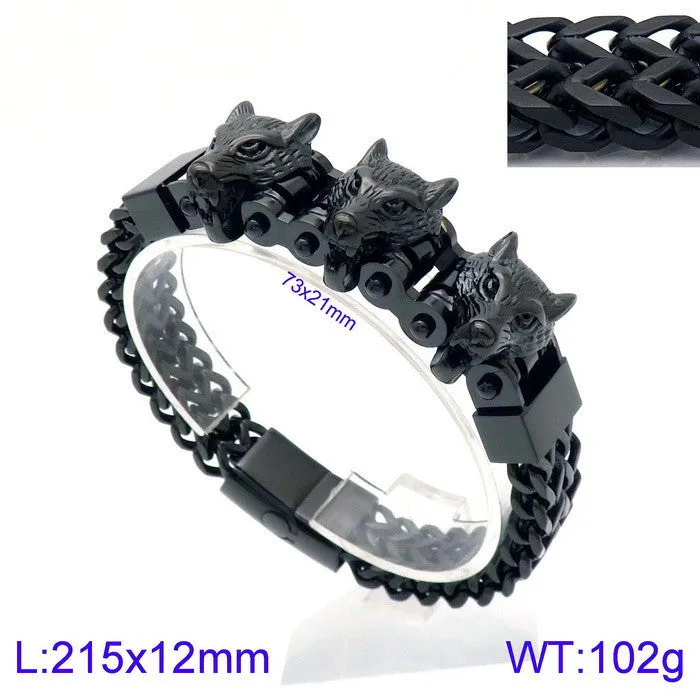 Titanium Steel Men's Bracelet with Skull, Wolf, and Lion Heads - Bold Fashion Statement