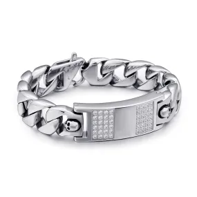 Titanium Steel Skull Bracelet with Curved Zircon Accents for Men - European and American Fashion Accessory