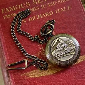 Train Brass Mechanical Pocket Watch -on Fob or Necklace