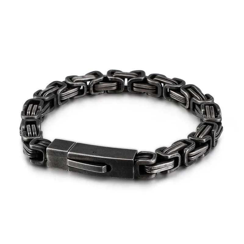 Trendy Black Titanium Steel Square Bracelet for Men – Fashionable Emperor Style with Stainless Steel Buckle