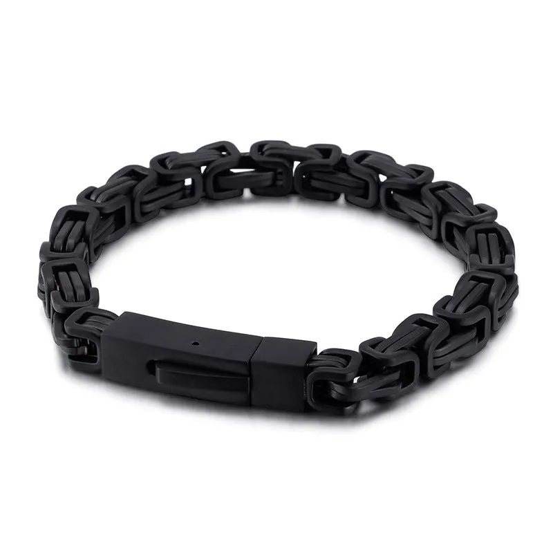 Trendy Black Titanium Steel Square Bracelet for Men – Fashionable Emperor Style with Stainless Steel Buckle