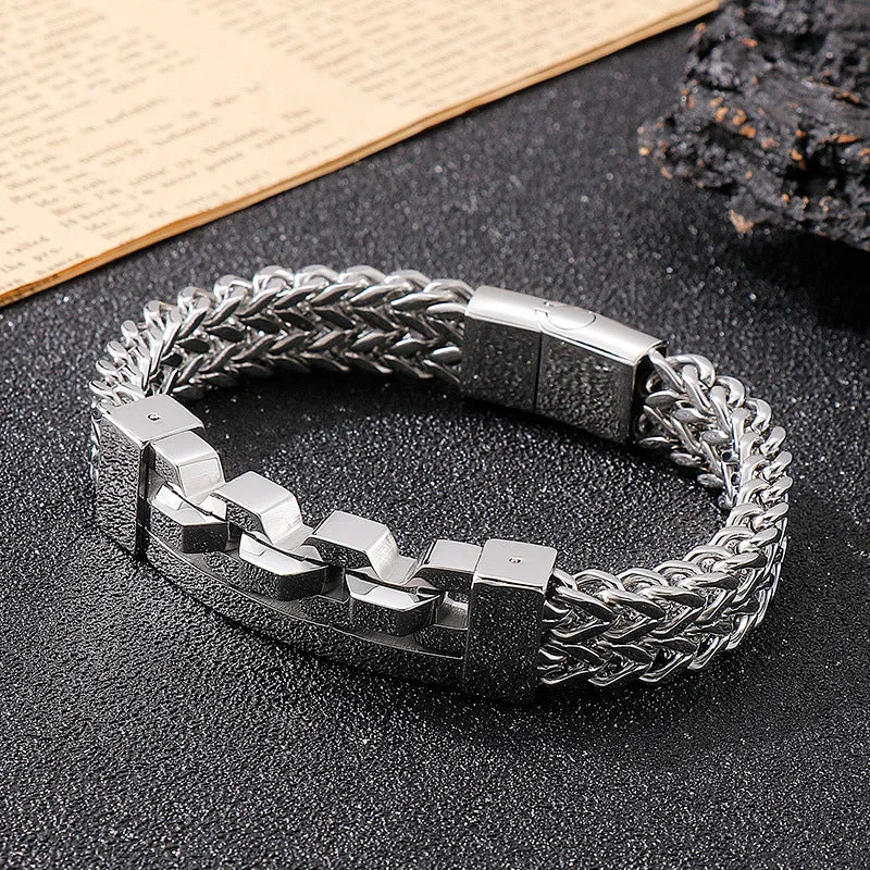 Trendy European-American Square Hollow Titanium Steel Bracelet for Men