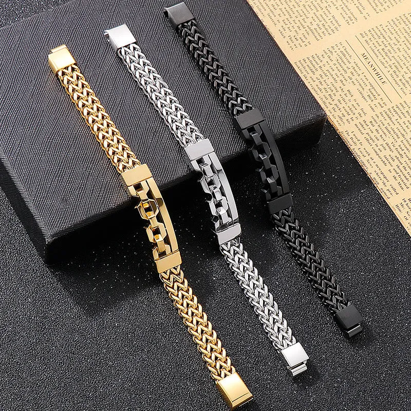 Trendy European-American Square Hollow Titanium Steel Bracelet for Men