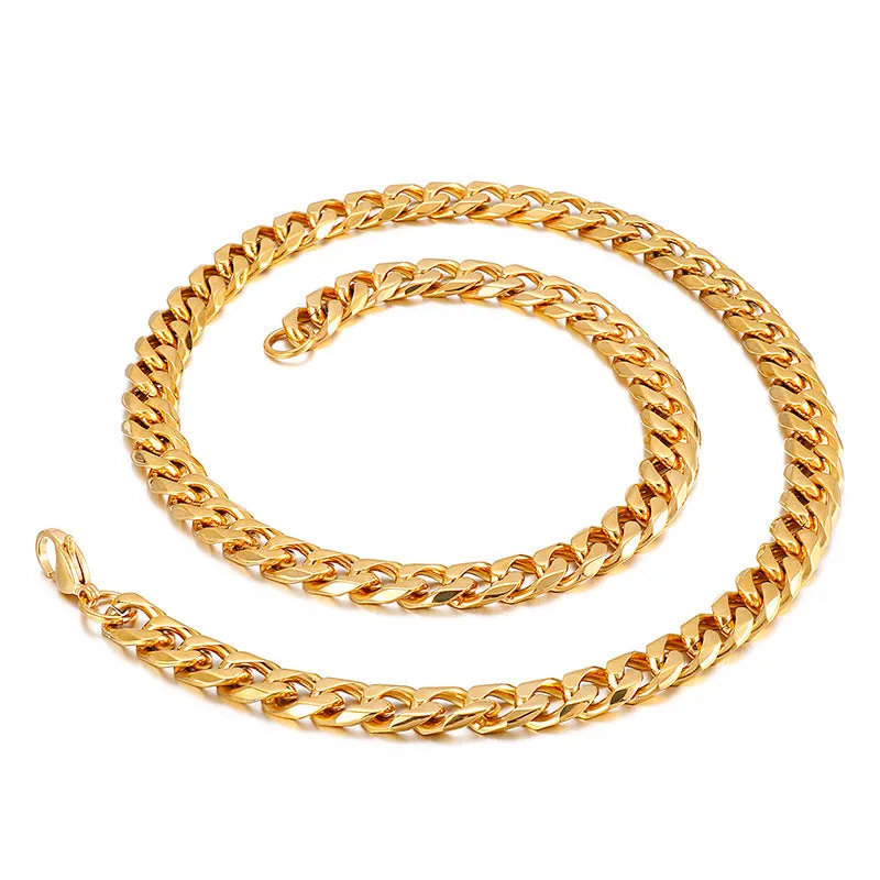 Trendy Men's 18K Gold Electroplated Titanium Steel Necklace and Simple Chain Bracelet Accessories