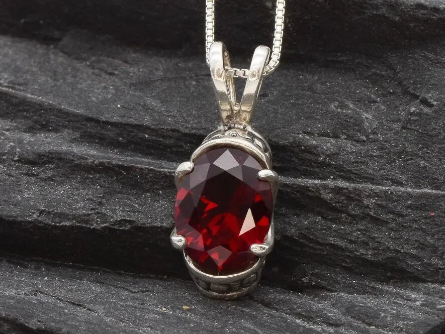 Tribal Ruby Pendant - January Birthstone Necklace, Red Ruby Silver Pendant