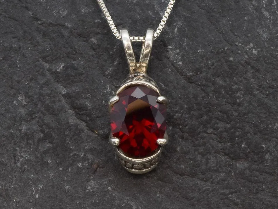 Tribal Ruby Pendant - January Birthstone Necklace, Red Ruby Silver Pendant