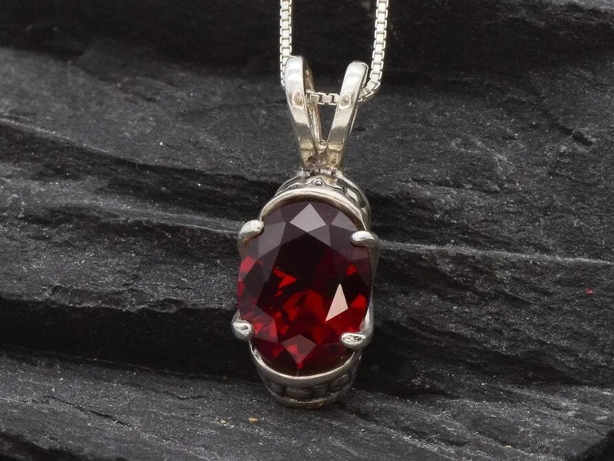 Tribal Ruby Pendant - January Birthstone Necklace, Red Ruby Silver Pendant