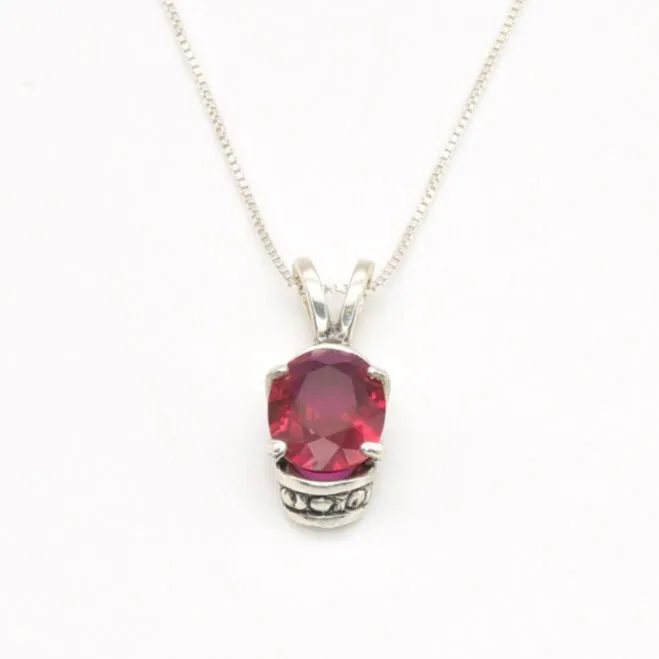 Tribal Ruby Pendant - January Birthstone Necklace, Red Ruby Silver Pendant