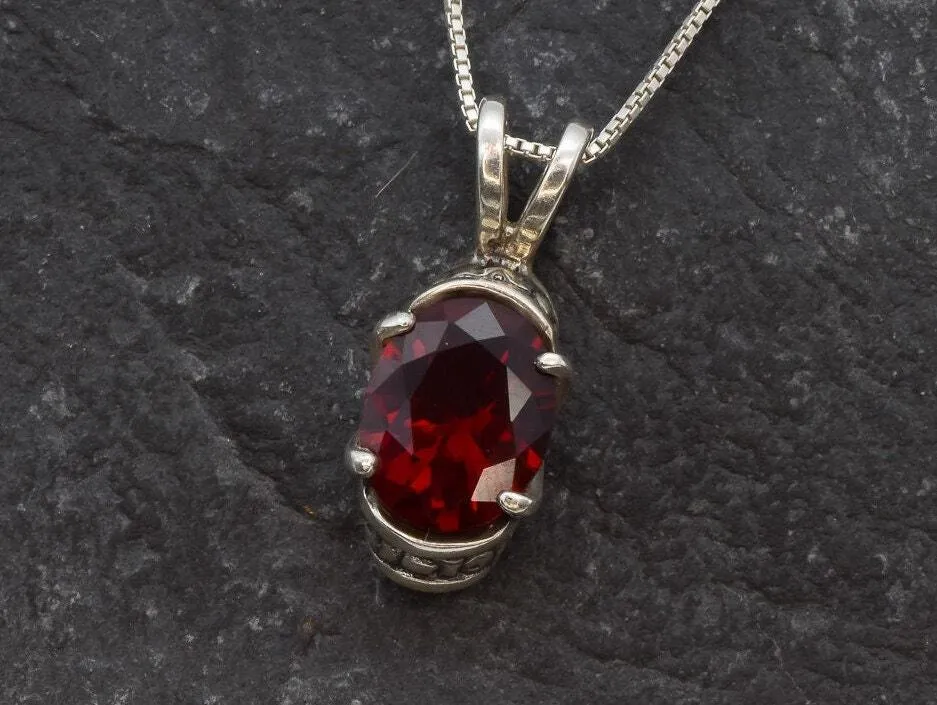 Tribal Ruby Pendant - January Birthstone Necklace, Red Ruby Silver Pendant